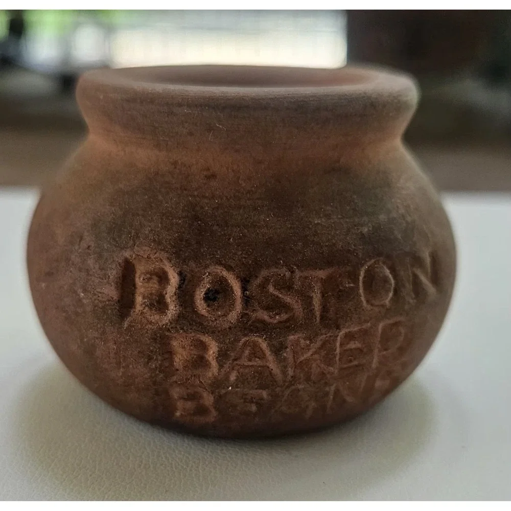 Vintage 1920 BOSTON Baked BEANS  Pottery Redware Miniature  Crock